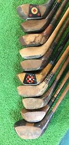 10 Antique hickory wood shaft Drivers, Brassies & Spoons