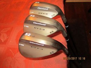 3 Cleveland RTX-3 Tour Raw Wedges. 52, 56 and 60. Tour Issue S-400 Onyx Shafts.