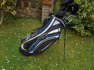 VERY NICE  FULL SET OF GOLF CLUBS MacGREGOR IRONS NEW DUNLOP WOODS ADAMS BAG