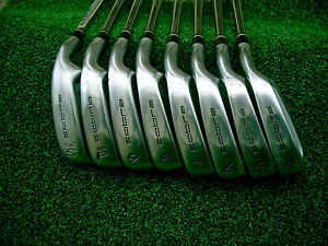 SET OF QUALITY COBRA GOLF GRAVITY BACK IRONS  4 - SW  REGULAR FLEX HUMP SHAFTS