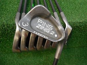USED RH PING ZING 2 KARSTEN 3-PW IRON SET WHITE DOT KARSTEN 101 STIFF FLEX RH