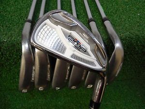 USED RH COBRA AMP CELL SILVER 4-PW IRON SET DYNALITE 90 REGULAR FLEX STEEL RH