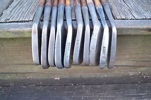 10 Antique Vintage Hickory Shaft Iron Clubs For Display Various Lofts