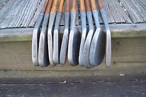 10 Antique Vintage Hickory Shaft Iron Clubs For Display Various Lofts