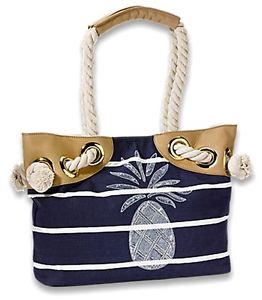 NEW! Tommy Bahama Women's Pineapple Ocean Shore Bag Canvas-Cotton Soft Leather