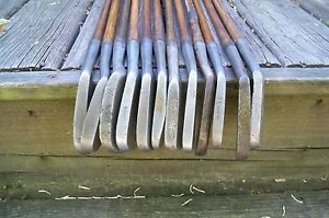 12 Antique Hickory Shaft Irons And Putters