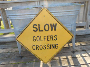 XL Vintage Metal Official SLOW GOLFERS CROSSING Highway Sign Raised Letters
