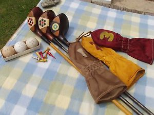 **Antique FANCY FACE PERSIMMON GOLF WOODS, ANTIQUE TEES BALLS HAGEN HORTON SMITH