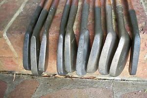 10 Club Set Antique Vintage Wood Shaft AMPCO Gold Metal Alloy Irons