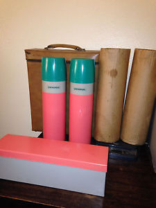 Vintage Leather Beverage Caddy Case w Universal Vacuum Thermos x2 + lunch box