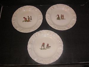 6 six 1800 's vintage antique Victorian golf plates steubenville pottery ball