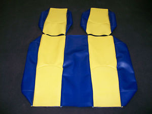 Yamaha Drive Golf Cart Deluxe™ Seat Covers-Frnt & Rr-Staple On(Blu Chp w/Lemon)