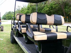 Yamaha G14-G22 Rear Flip Seat & Custom Seat Cover Combo Pkg(Tan/Black- Piping)