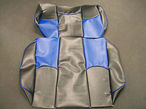 Yamaha Drive Golf Cart Deluxe™ Seat Covers-Frnt & Rr-Staple(Blk w/Blue Chip-Png)