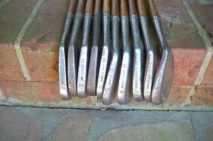 10 Club Set Antique Wood Shaft Irons Hagen Compact Blade Iron 1-8 Plus 33&66