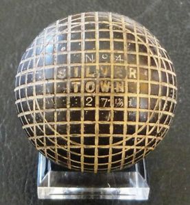 344) Very RARE SILVER TOWN 27 1/2 N. 4  PRESTON - GUTTY GOLF BALL c1890