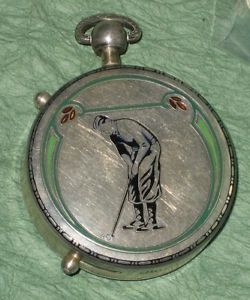 ART DECO ANTIQUE STERLING SILVER & ENAMEL POCKET WATCH GOLF NICKER  GOLFER