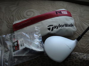 (^) MENS TAYLORMADE R15 WHITE DRIVER 9.5 DEGREE STIFF RH WITH HEADCOVER