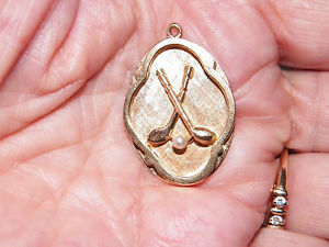 14K Yellow Gold 4.5 Grams Round Pendant/Charm Golf Clubs w/Genuine Pearl