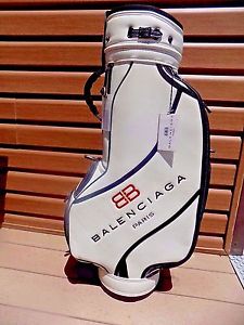 ** RARE ** BALENCIAGA PARIS Leather Golf Bag White w/ Black Trim ~ NEW with Tags