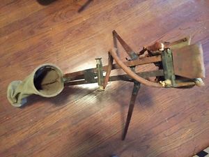 Antique golf bag - tripod/ stand bag - canvas, leather & wood