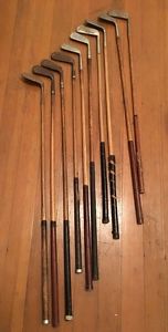 10 Antique Vintage Old 1920s Hickory Wood Shaft Golf Clubs