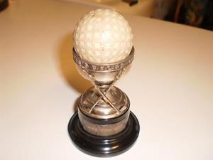 Antique USED Scarce Sterling Dunlop Hole in one golf trophy with mesh ball 1920s