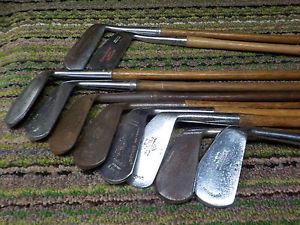 10 Vintage Wood Shaft Golf Clubs