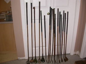 17 antique wooden shaft golf clubs