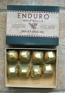 8 Antique Vintage Mesh Enduro Golf Balls Still Wrapped Box Brauer Bros St Louis