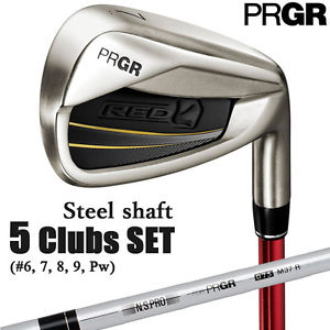 PRGR GOLF JAPAN 2016 MODEL RED TITAN FACE IRON SET #6-9,Pw (5 clubs) STEEL SHAFT