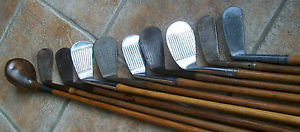 10 Antique Vintage Old 1920s Hickory Wood Shaft Golf Clubs
