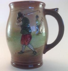 Antique Royal Doulton golf tankard - lighter than usual dark color - c1930