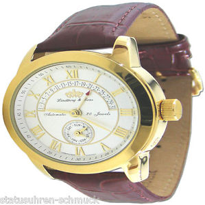 Herren Automatikuhr 20 Jewels Kalender Goldene Herrenwatch LederARB