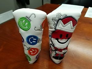 2 Scotty Cameron headcovers Happy Holidays Smiley Faces  Santa Putter Man Large