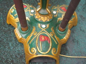 Beautiful Cast Iron PARLOR PUTTER GOLF Game Floor Lamp / 3 Wood Shafted Clubs EX