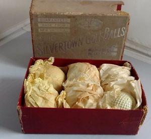 1890's line cut Gutta Percha golf balls in box Silvertown