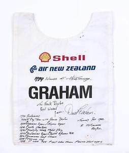 1979 NZ OPEN CHAMPIONS BIB SIGNED & INSCRIBED BY DAVID GRAHAM-COA