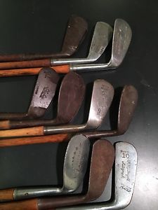 10 Hickory Shafted classic antique golf clubs