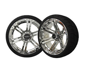 14" Madjax Nitro Chrome Wheels and 205/30-14 Excel Endura Golf Cart Tire Combo