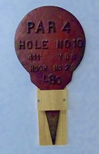 ANTIQUE CAST IRON GOLF TEE MARKER SIGN HOLE NO. 10 LAKE ST. CATHERINE, VT. 1925