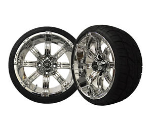 14" Madjax Octane Chrome Wheels and 205/30-14 Excel Endura Golf Cart Tire Combo