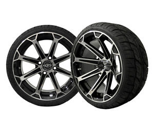 14" Madjax Vortex Mach/Black Wheels and 205/30-14 Endura Golf Cart Tire Combo