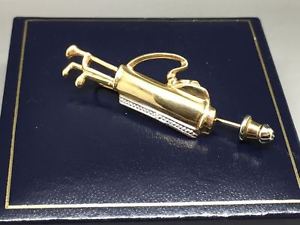 Unique 9ct Gold Golf Bag & Clubs Lapel Pin / Brooch set with a Diamond