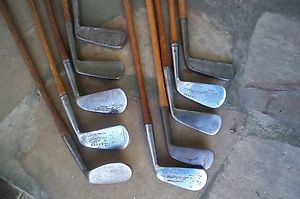 10 Antique Vintage Hickory Wood Shaft Clubs For Display