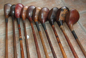 10 Antique Vintage Old 1920s Hickory Wood Shaft Golf Clubs Driver Brassie Spoon