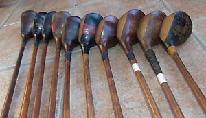10 Antique Vintage Old 1920s Hickory Wood Shaft Golf Clubs Driver Brassie Spoon