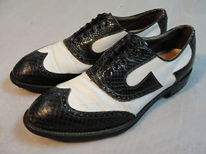 VTG FootJoy Wing Tip Snake Skin Golf Shoes sz 10.5 C Leather Soles Nailed Heel