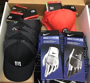 Lot 30 Nike Golf Tiger Woods Items - Techflow Gloves Drifit Staycool Black Hats