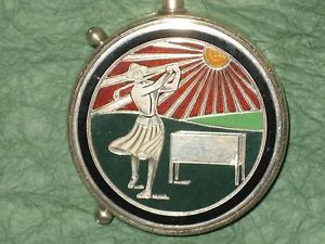 ART DECO ANTIQUE STERLING SILVER & ENAMEL POCKET WATCH GOLF WOMAN GOLFER